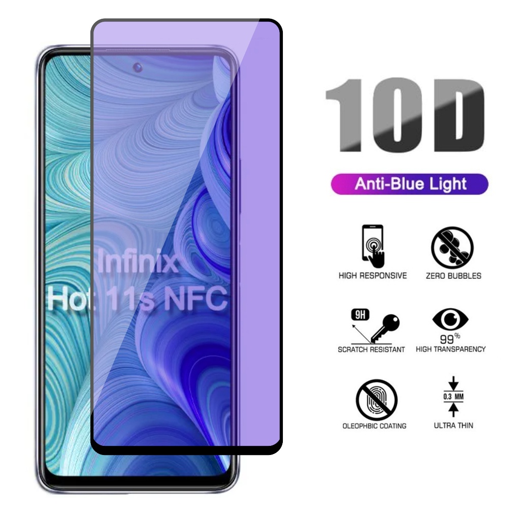 Tempered Glass Infinix Hot 11S NFC Layar Blue Light Anti Radiasi Full Handphone