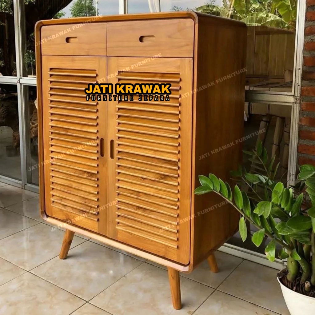 Lemari rak sepatu retro jati - Lemari pakaian kecil 3 susun kayu jati