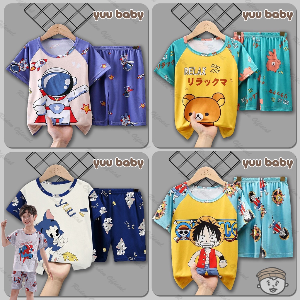 YUU BABY Setelan Anak Kaos IMPORT / Stelan Bayi Laki Laki / Set Baju + Celana Pendek Anak Cowok Cewe