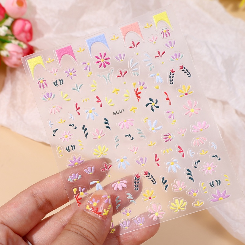 [Fitur] 1pc Stiker Kuku Bunga Perekat Diri 3D/stiker Kuku Bunga Segar/DIY Nail Art Paster/Daisy Kecil Manicure Decor/Alat Kuku/Aksesoris Kuku Untuk Wanita