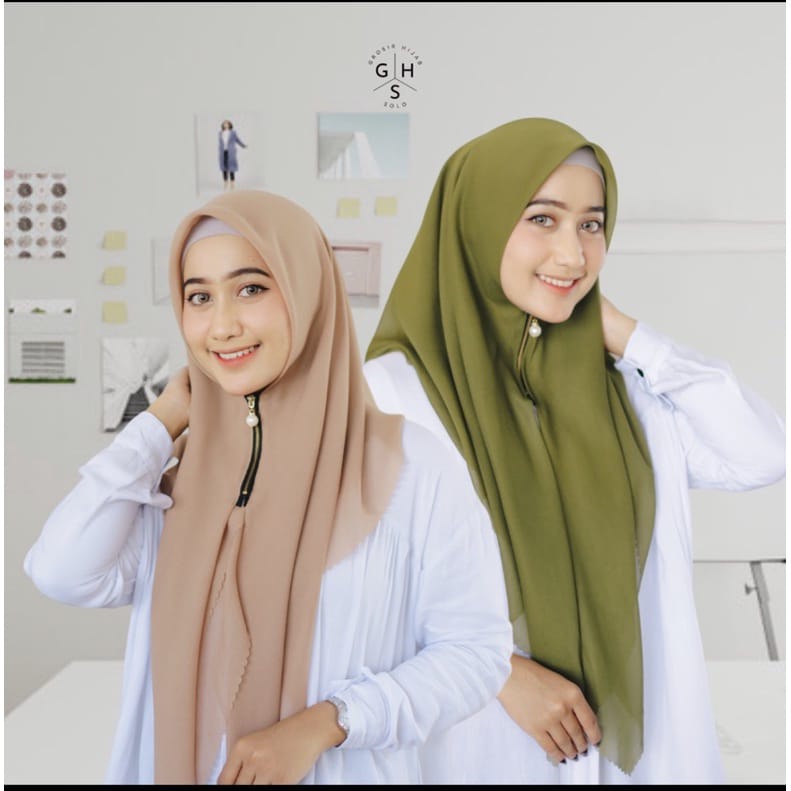 Hijab Zipper Instan Segi Empat Resleting Zipper Kerudung Instan Segi Empat Resleting Zipper