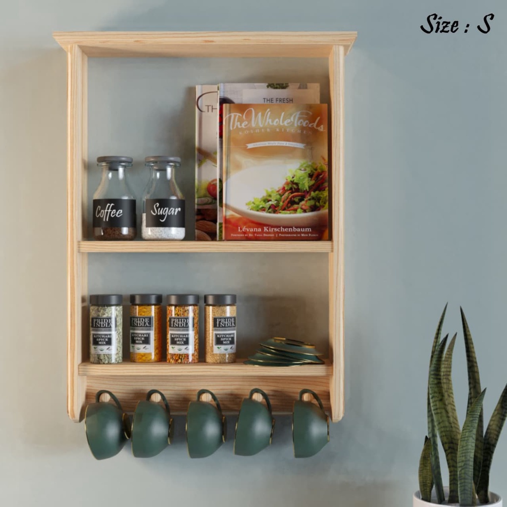 Rak Dapur Bumbu Minimalis Rak Dinding Serbaguna Rak Kayu Modern Rak Gantung Gelas Termurah RD 003 ps