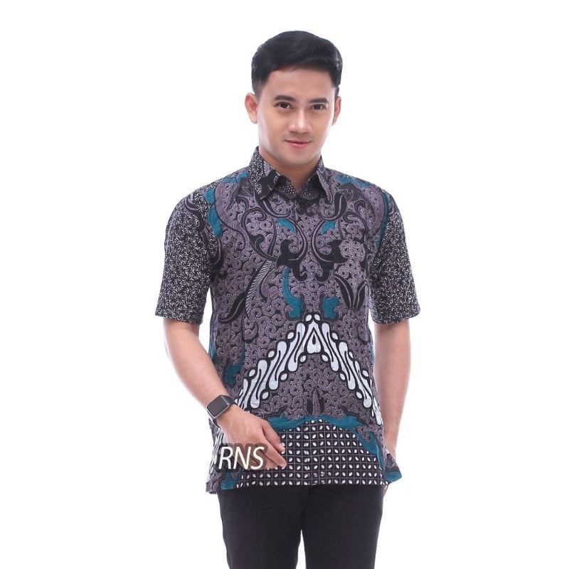 Kemeja Batik Anak Laki-Laki Lengan Panjang Couple Batik Ayah dan Anak Cowok warna Abu Abu bn