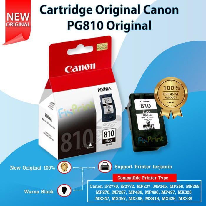 Cartridge Canon PG810 Black Original Catridge PG 810 Katrid Tinta PG-810 Hitam Printer Ink Black Hit