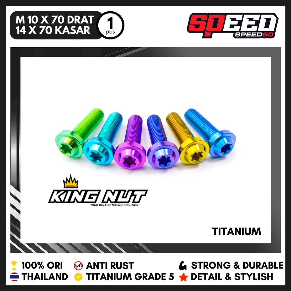 Baut M 10 x 70 Drat 14 x 70 Drat Kasar Pitch 1.5 Baut Titanium Probolt Grade 5 Thailand King Nut