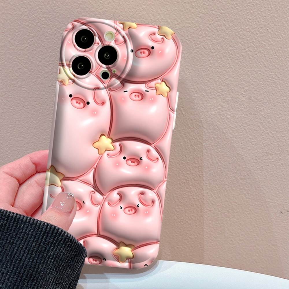 Realme 10 C55 C15 C12 C25S C11 C20 realme5 5i 6i C3 8i C21Y C25Y Pink Piglet Dan Little Monster Silicone Airbag Case Binteacase