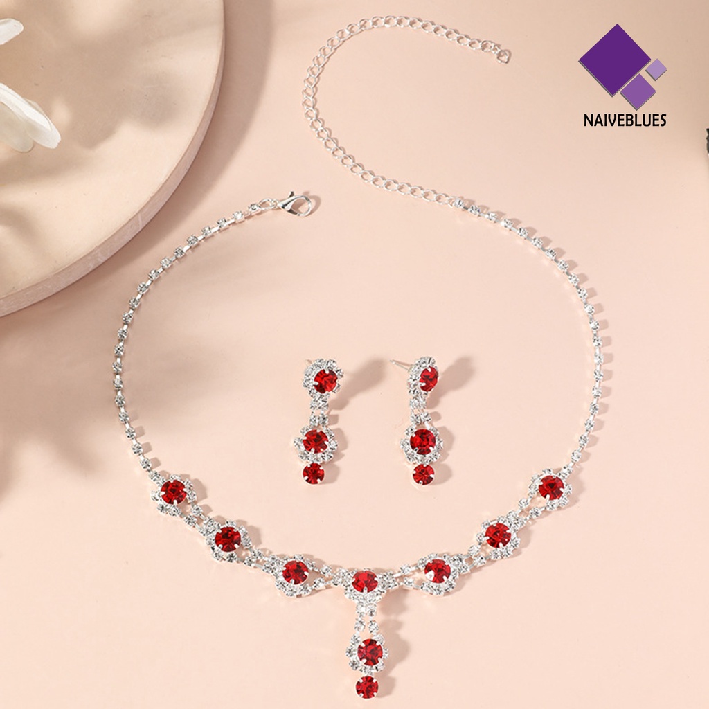 Naiveblue &gt; 1set Perhiasan Wanita Temperamen Elegan Bersinar Berkilau Rantai Hias Hadiah Berlian Imitasi Perhiasan Fashion