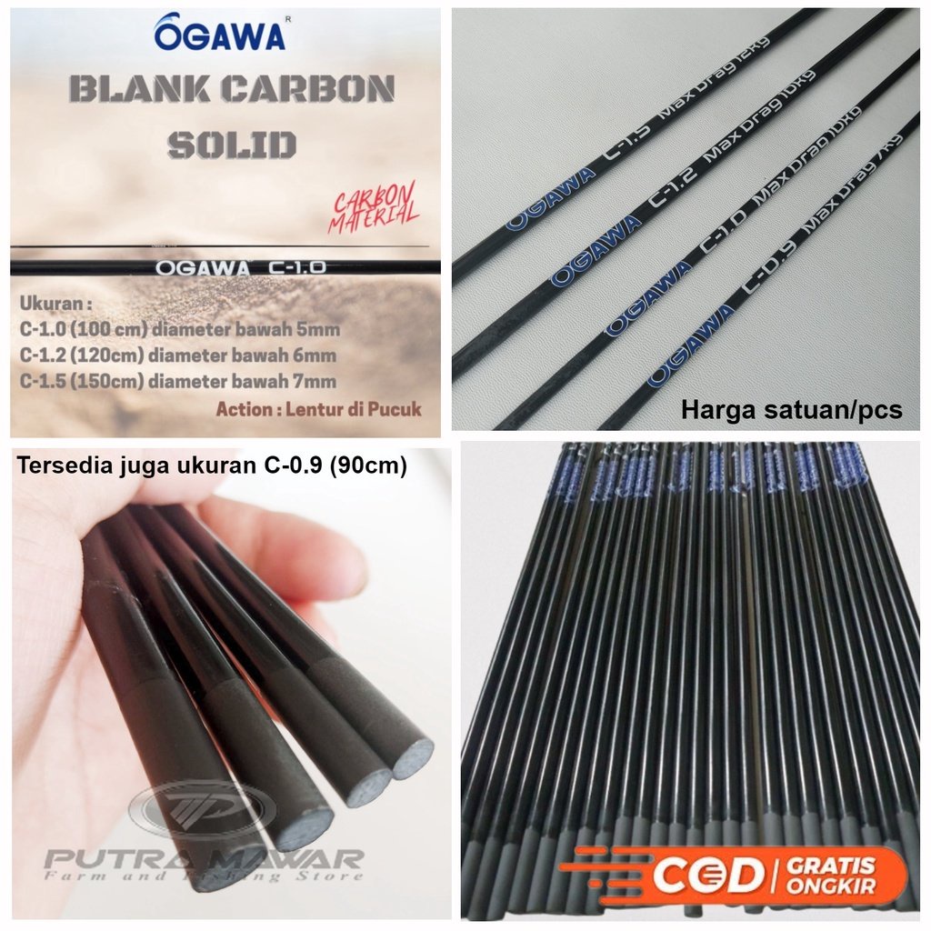 Ujung / Blank Custom Atasan Atau Bahan Pucukan Joran Pancing Ogawa Varian C90 C10 C12 C15 Bahan Carb