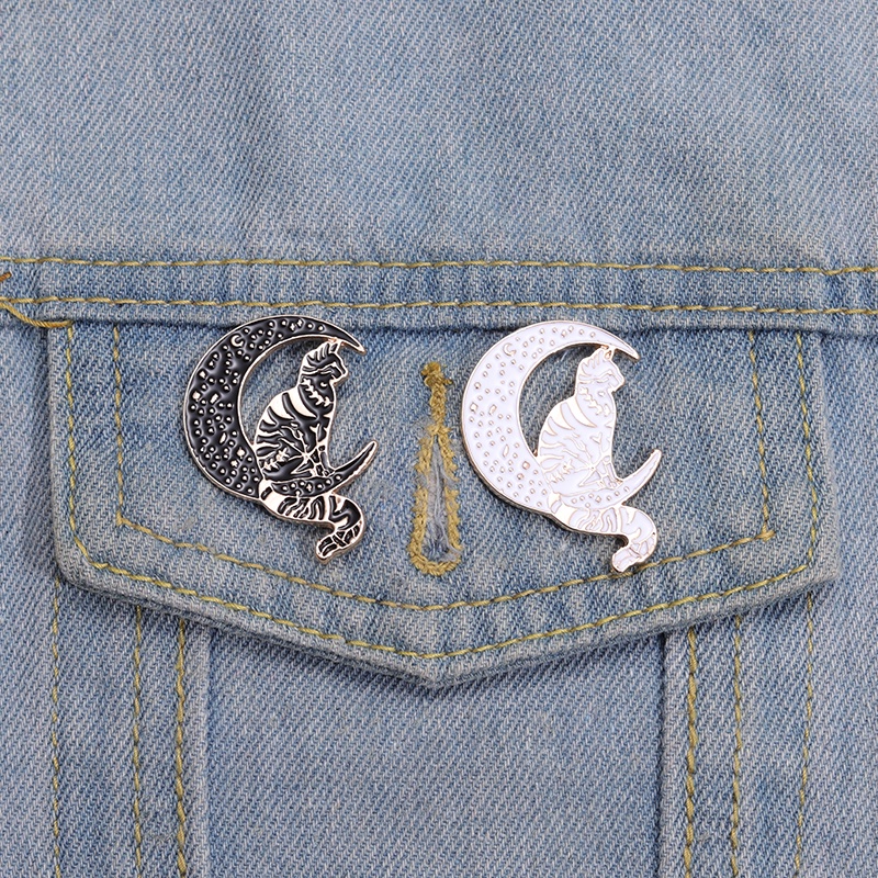 Kawaii Kucing Bulan Enamel Pin Lucu Kartun Penyihir Kucing Hitam Bros Lencana Kerah Pin Ransel Pin Perhiasan Hadiah