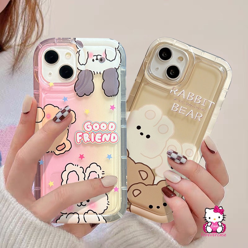 IPHONE Kartun Kelinci Lucu Beruang Teman Baik Case Kompatibel Untuk Iphone13 11 12 14 Pro MAX 8Plus XR 7Plus 6S 6 Plus XS X MAX Lembut TPU Airbag Shockproof Silicon Clear Phone Cover