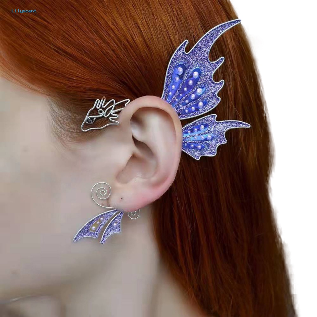 Lilyscent 1Pc Anting Klip Keren Untuk Cosplay Ikan Warna-Warni Kiri Telinga Klip Anting Indah