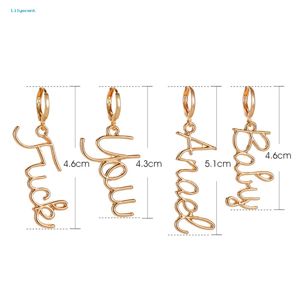 Lilyscent Fashion Wanita Asimetris Huruf Malaikat Bayi Persetan Anda Menjuntai Anting Perhiasan