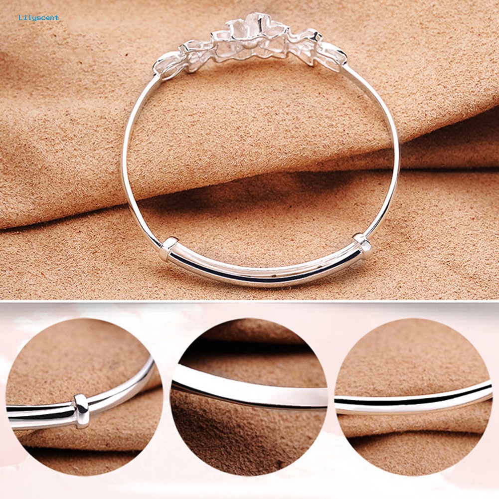 Lilyscent Fashion Bunga Adjustable Cuff Bangle Woman Perak Disepuh Gelang Tangan Perhiasan