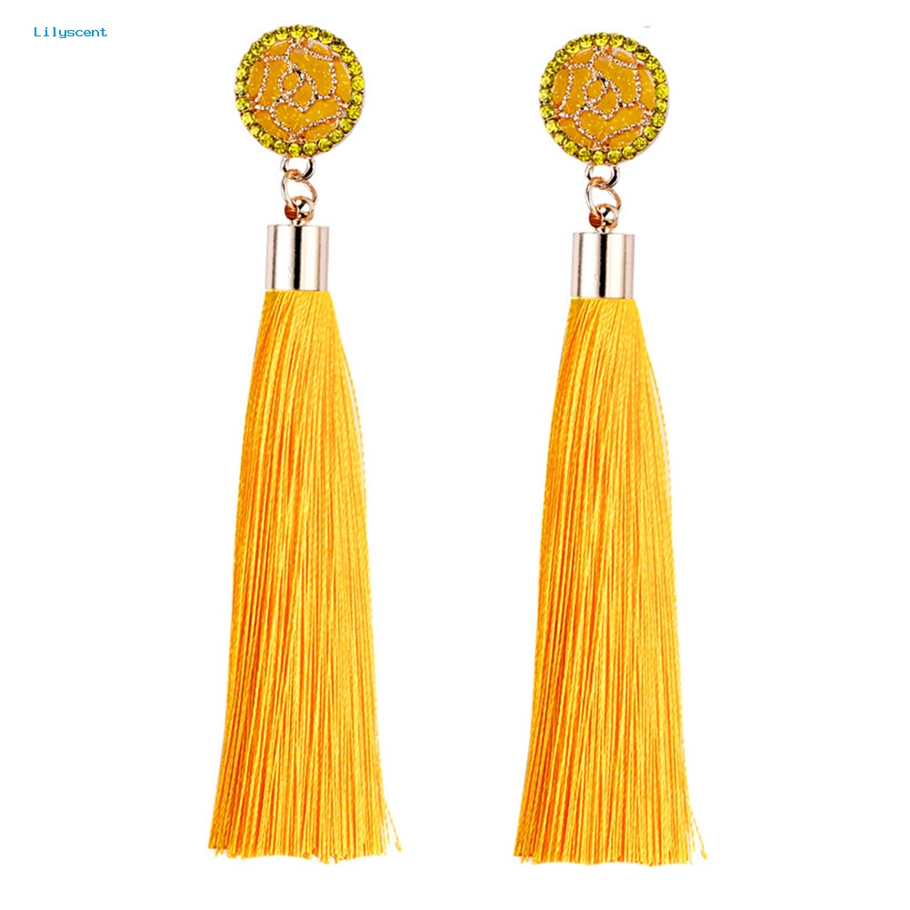 Lilyscent Bohemian Etnik Bunga Rumbai Panjang Menjuntai Statement Earrings Wanita Perhiasan Hadiah