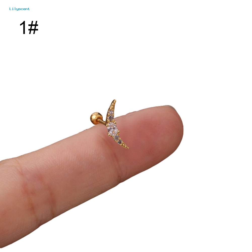 Lilyscent 1Pc Lady Cubic Zirconia Hias Bintang Bulan Telinga Stud Anting Tindik Helix Perhiasan