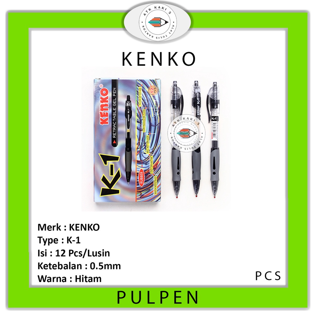 

KENKO - Pulpen Bolpen Ball Point Gel Pen K1 0.5 mm Hitam - LUSIN