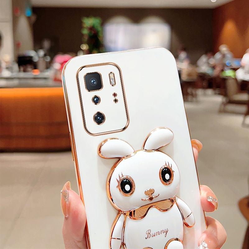 Andyh Case Handphone Untuk Xiaomi Redmi Note10 Pro 5G Kartun Lucu Kelinci Kecil Tepi Lurus Shell Lembut Mengirim lanyard Silikon