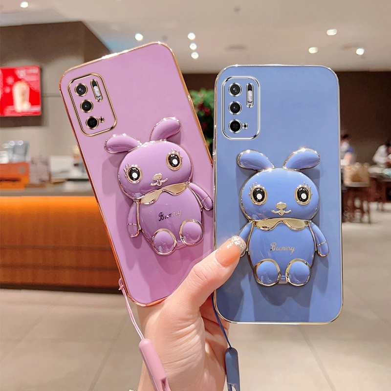 Andyh Case Handphone Untuk Xiaomi POCO M3 Pro 4G 5G Redmi Note10 5G Note 10T 5G Kartun Lucu Kelinci Kecil Tepi Lurus Soft Shell Mengirim lanyard Silikon