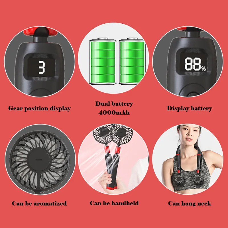 Kipas Leher Portable 2 in 1 Hand Held LED Display 4000mAh - D9