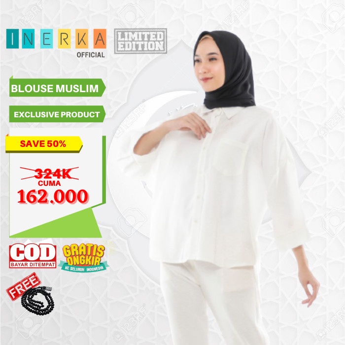 Baju Oversized Atasan Muslim Wanita Tunik Blouse Original Putih