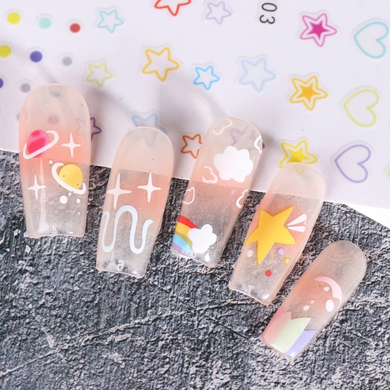 Korean INS Style Rainbows Star Love Heart Sequin Nail Decals/Stiker Nail Art Bulan Bintang Warna-Warni Dekorasi