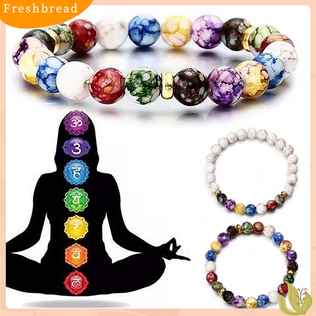 < Freshbread > Beads Gelang Manik-Manik Warna-Warni Tali Elastis Adjustable All-match Hadiah Hias Faux Volcanic Agate Stone Energy Bangle Fashion Charm Untuk Pacaran