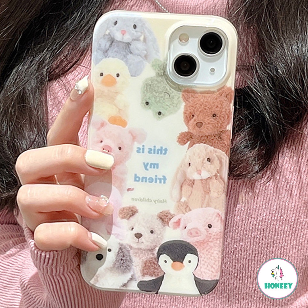 IPHONE Ilustrasi Kreatif Pink Cute Bear Case Untuk Iphone14 13 12 11 Pro Max Baru Korea Jepang Lovely Girl Sabun Transparan Soft Cover