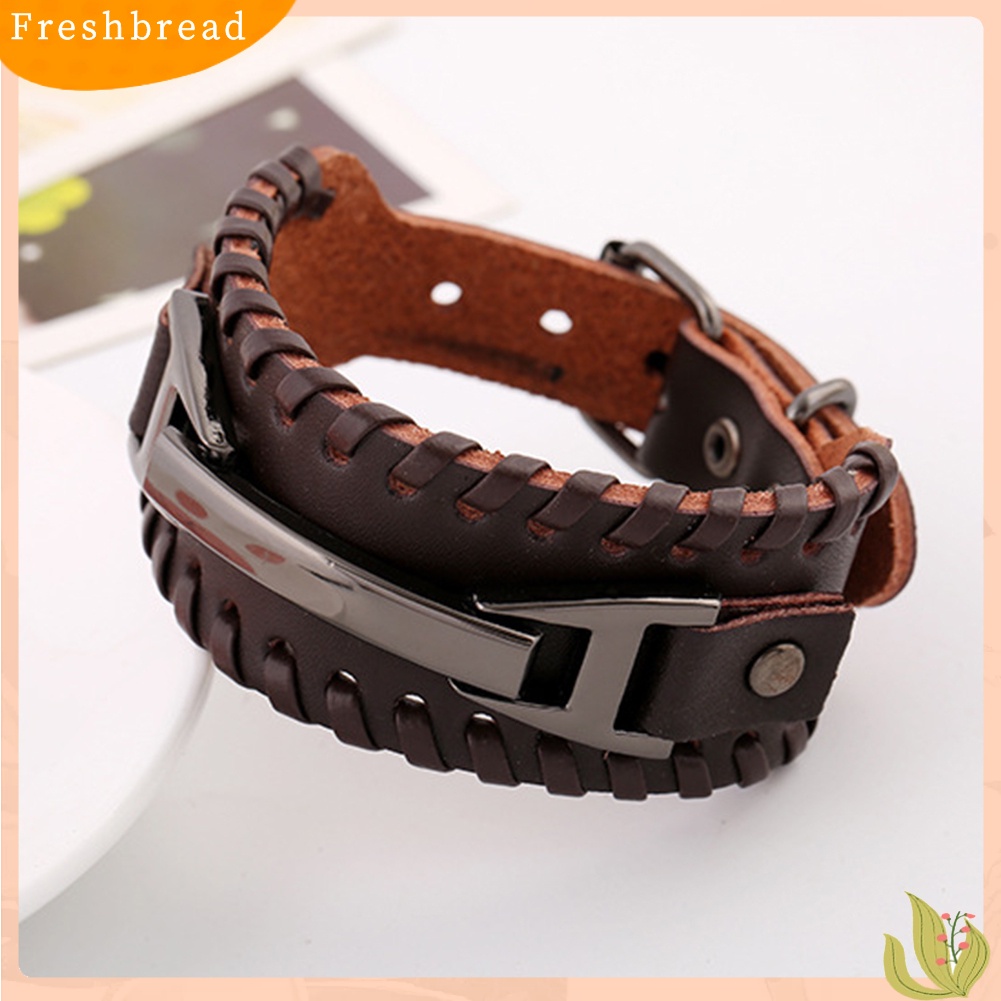 &lt; Freshbread &gt; Punk Pria Anyaman Kulit Imitasi Lebar Manset Gelang Gelang Bangle Perhiasan Hadiah