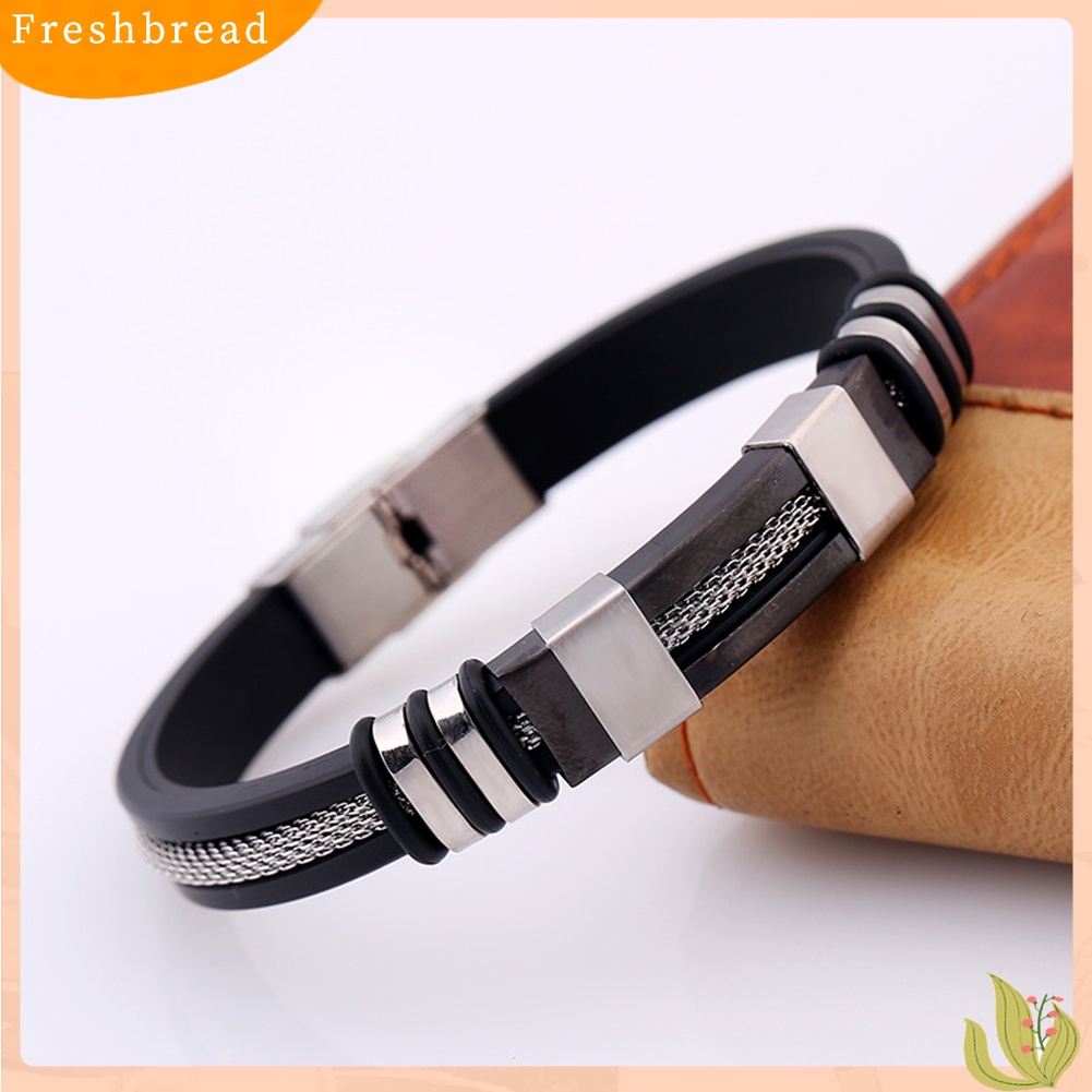 &lt; Freshbread &gt; Fashion Pria Baja Titanium Silikon Lembut Gelang Bangle Clasp Cuff Bracelet