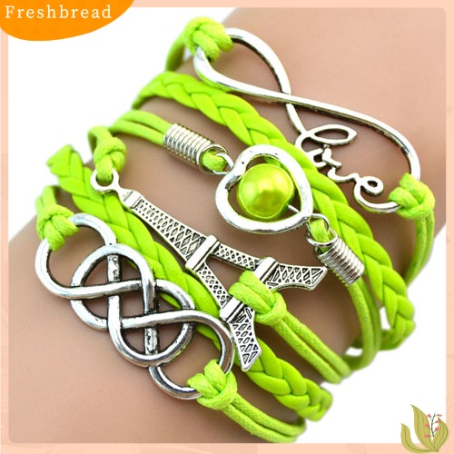 &lt; Freshbread &gt; Wanita Eiffel Tower Cuff Multilayer Kulit Imitasi Gelang Persahabatan Bangle Rantai