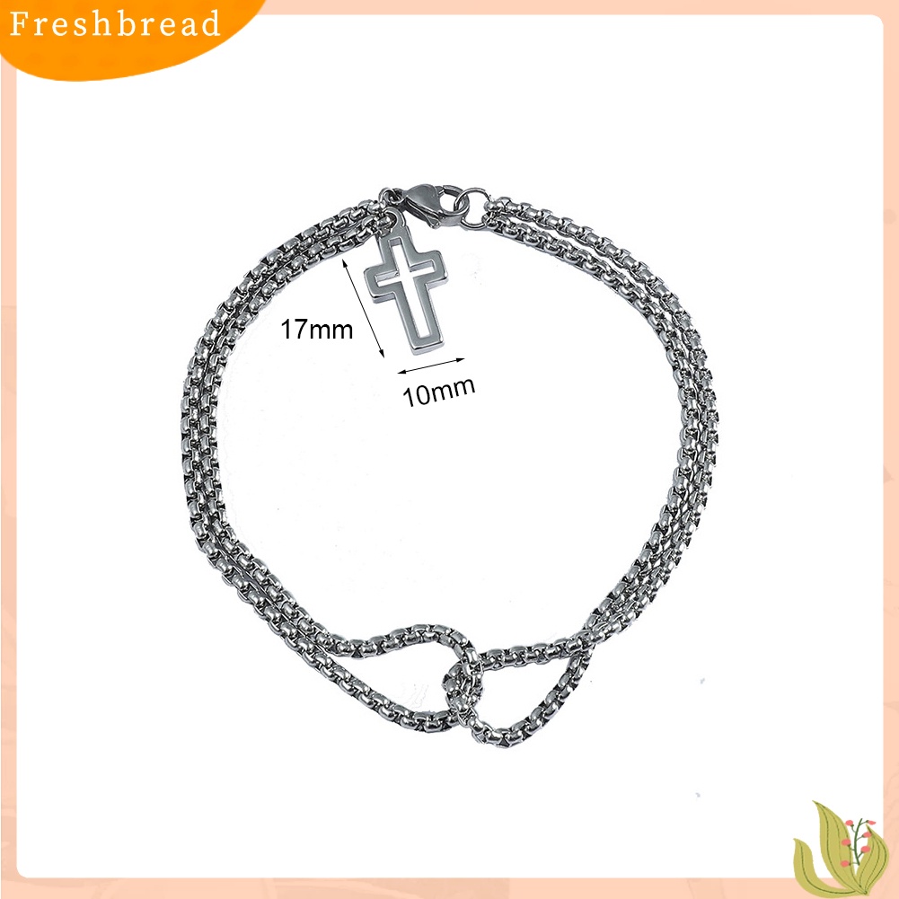 &lt; Freshbread &gt; Wanita Pria Liontin Salib Double Strand Rantai Titanium Steel Gelang Perhiasan