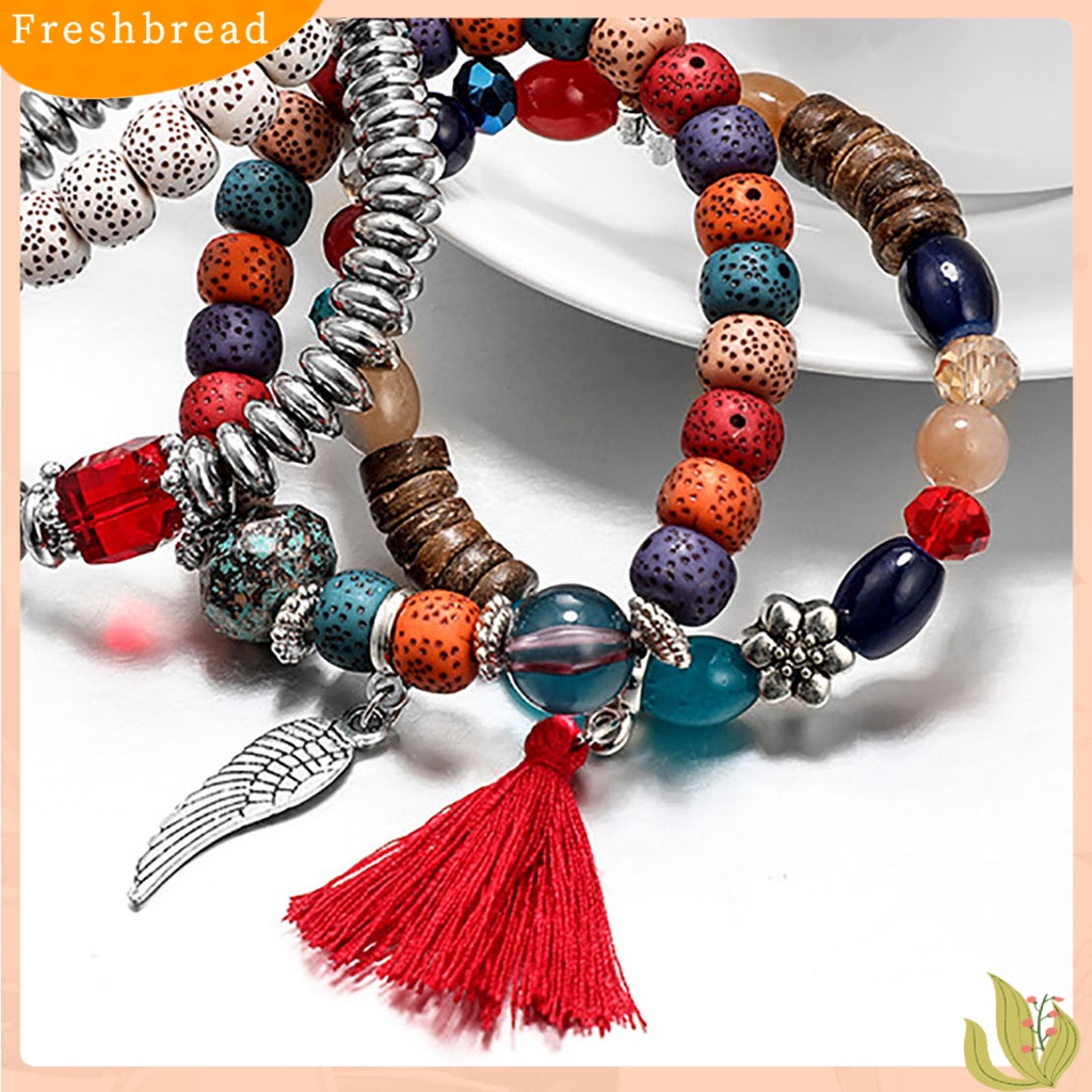 &lt; Freshbread &gt; 4pcs/Set Gelang Wanita Gaya Bohemian Manik-Manik Vintage Rantai Tangan Rumbai Untuk Hadiah