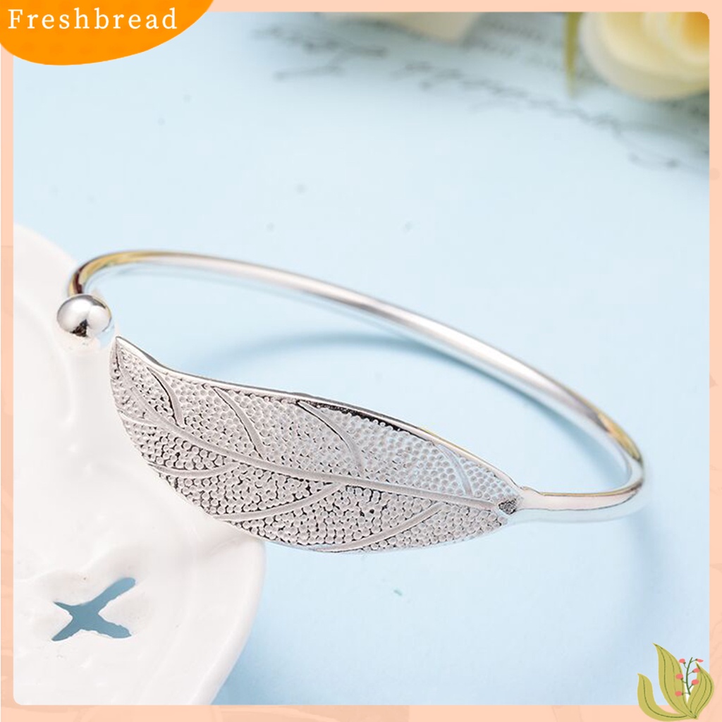 &lt; Freshbread &gt; Gelang Daun Sederhana Bersinar Adjustable Pembukaan Ujung Perak Disepuh Hias Hadiah Wanita Leaf Bangle Wrist Cuff Jewelry Untuk Pernikahan