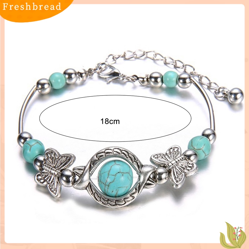 &lt; Freshbread &gt; Kupu-Kupu Dekorasi Adjustable Unisex Gelang Alloy Handmade Turquoises Beads Retro Gelang Perhiasan Aksesoris