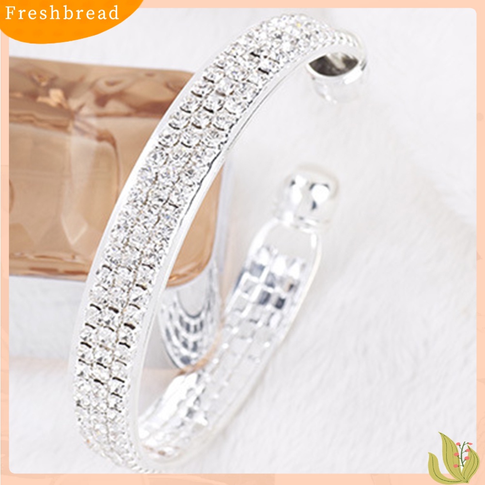 &lt; Freshbread &gt; 3baris Berlian Imitasi Mengkilap Pernikahan Pengantin Gelang Ujung Terbuka Bangle Lady Jewelry