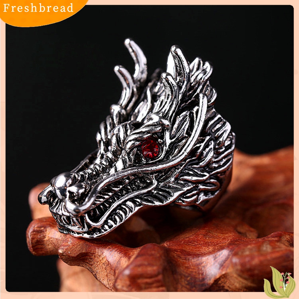 &lt; Freshbread &gt; Punk Pria Cubic Zirconia Hias Ukir Naga Kepala Jari Cincin Pesta Perhiasan Hadiah