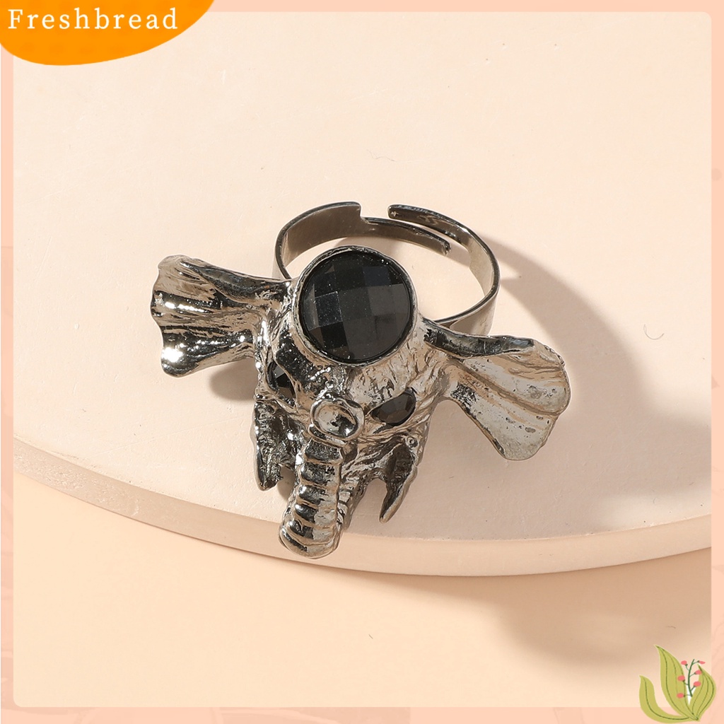 &lt; Freshbread &gt; Wanita Cincin Lucu Hidup Diukir Warna Perak Kepala Gajah Cincin Yang Dapat Disesuaikan Perhiasan Aksesoris