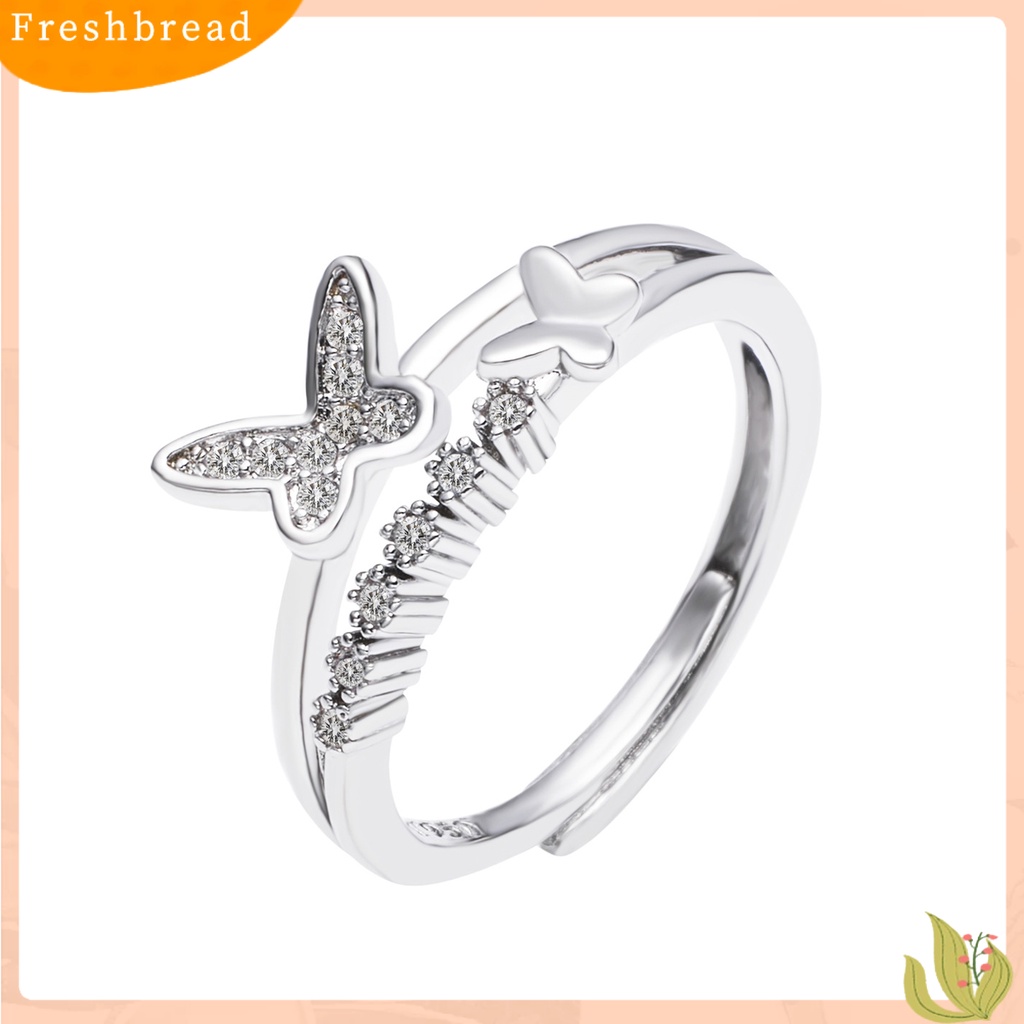 &lt; Freshbread &gt; Wanita Cincin Cahaya Mewah Berlian Imitasi Mengkilap Kupu-Kupu Dekorasi Cubic Zirconia Adjustable Dress Up Temperamen Berkilau Elektroplating Terbuka Cincin Perhiasan Aksesori