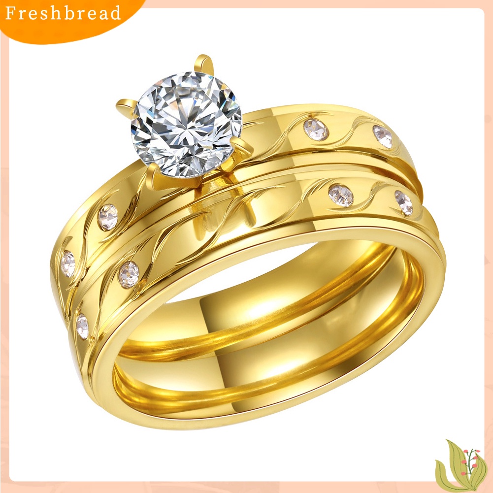 &lt; Freshbread &gt; Chic Perhiasan Disepuh Jari Cincin Bertatahkan Zirkon Pesta Pernikahan Wanita Hadiah Mewah