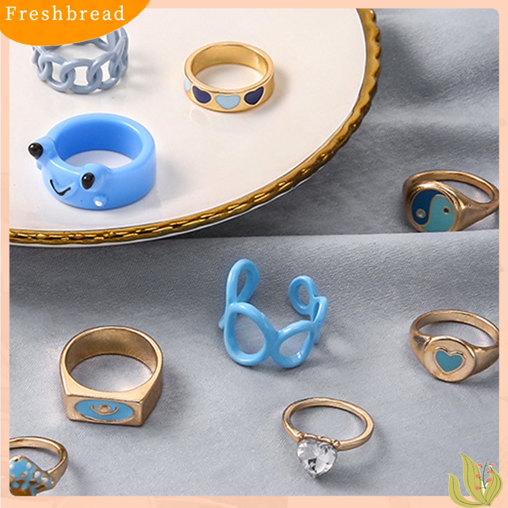 &lt; Freshbread &gt; 12Pcs Cincin Wanita Cantik Serbaguna Ringan Poles Hias Alloy Unisex Open Ring Untuk Pesta