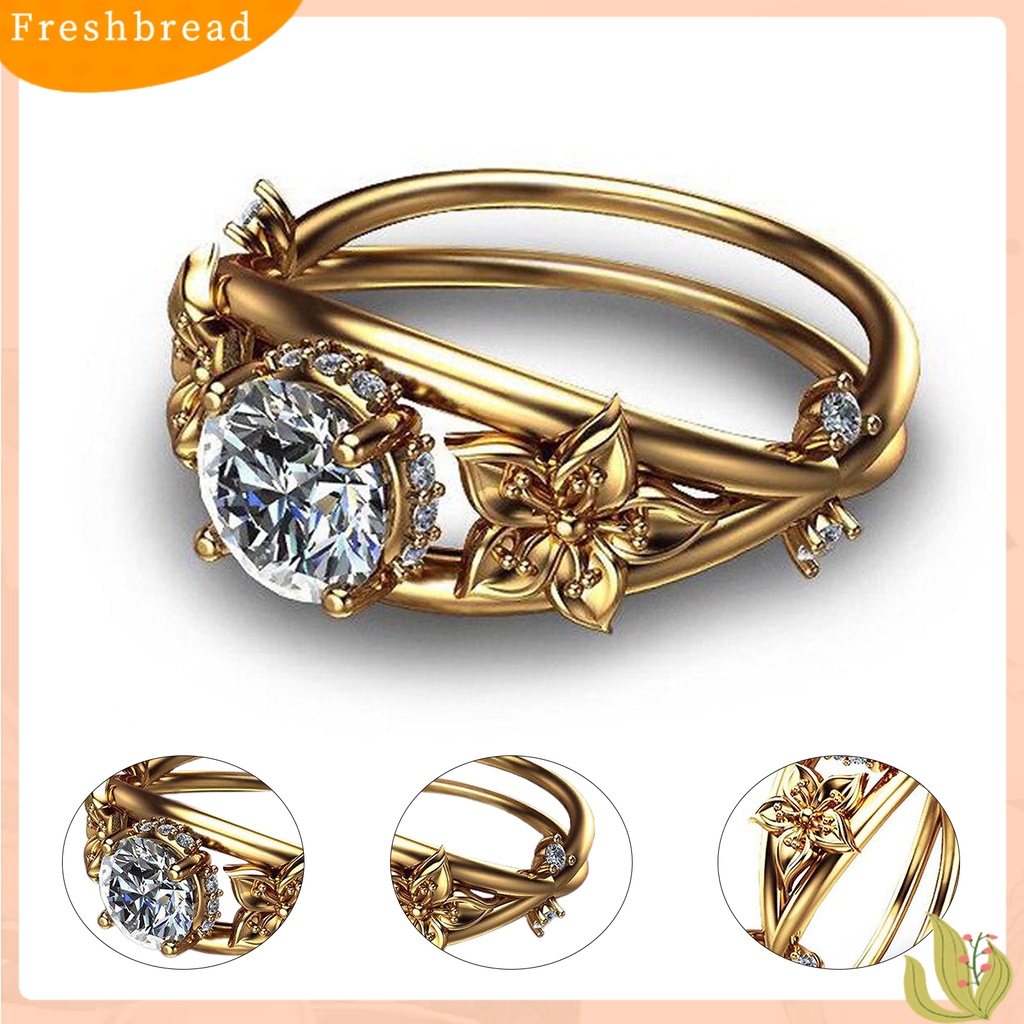 &lt; Freshbread &gt; Cincin Wanita Bunga Perhiasan Lapisan Ganda Berkilau Fashion Penampilan Cincin Jari Untuk Pernikahan