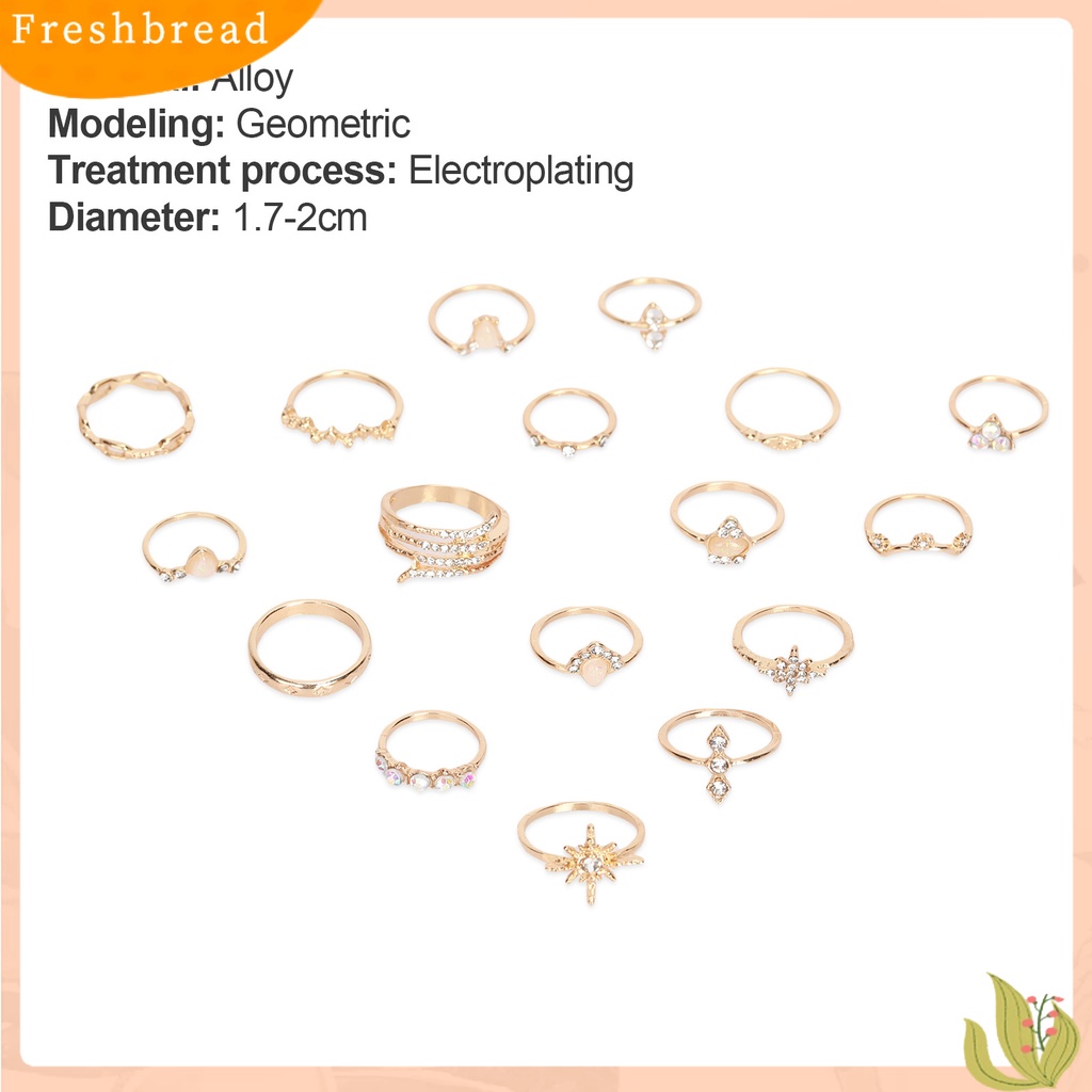 &lt; Freshbread &gt; 17Pcs/Set Cincin Jari Bohemian Perhiasan Hadiah Wanita Buatan Batu Permata Berlian Imitasi Finger Ring Untuk Pacaran