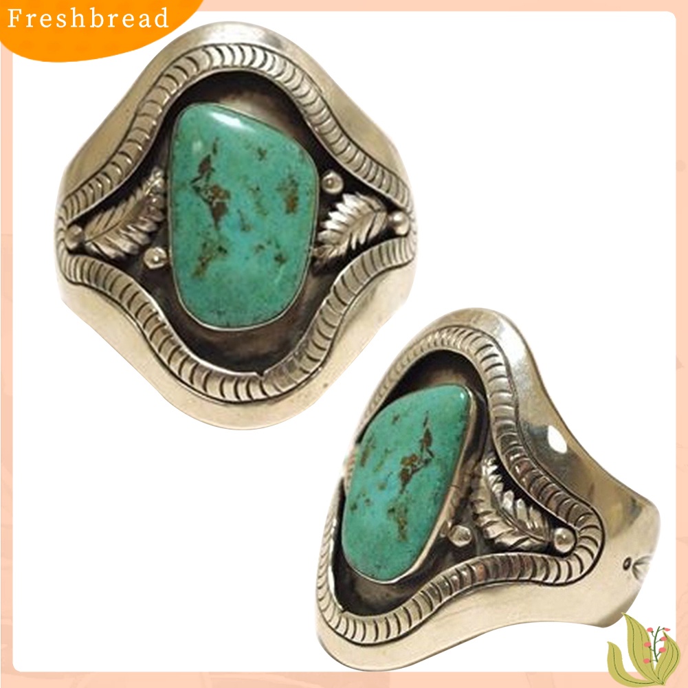 &lt; Freshbread &gt; Vintage Daun Imitasi Turquoise Alloy Ukiran Unisex Jari Cincin Pesta Perhiasan Hadiah