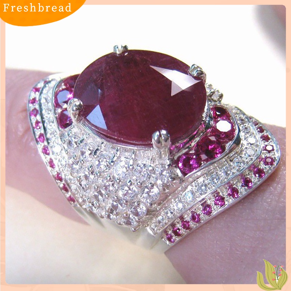 &lt; Freshbread &gt; Sparkling Tergabung Batu Ruby Palsu Jari Cincin Pertunangan Band Wanita Perhiasan Hadiah