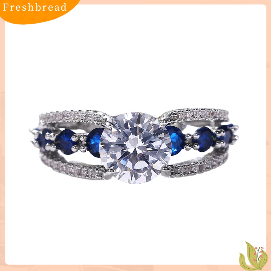 &lt; Freshbread &gt; Wanita Cincin Berongga Keluar Biru Cubic Zirconia Perhiasan Berlian Imitasi Jari Cincin Hadiah Ulang Tahun