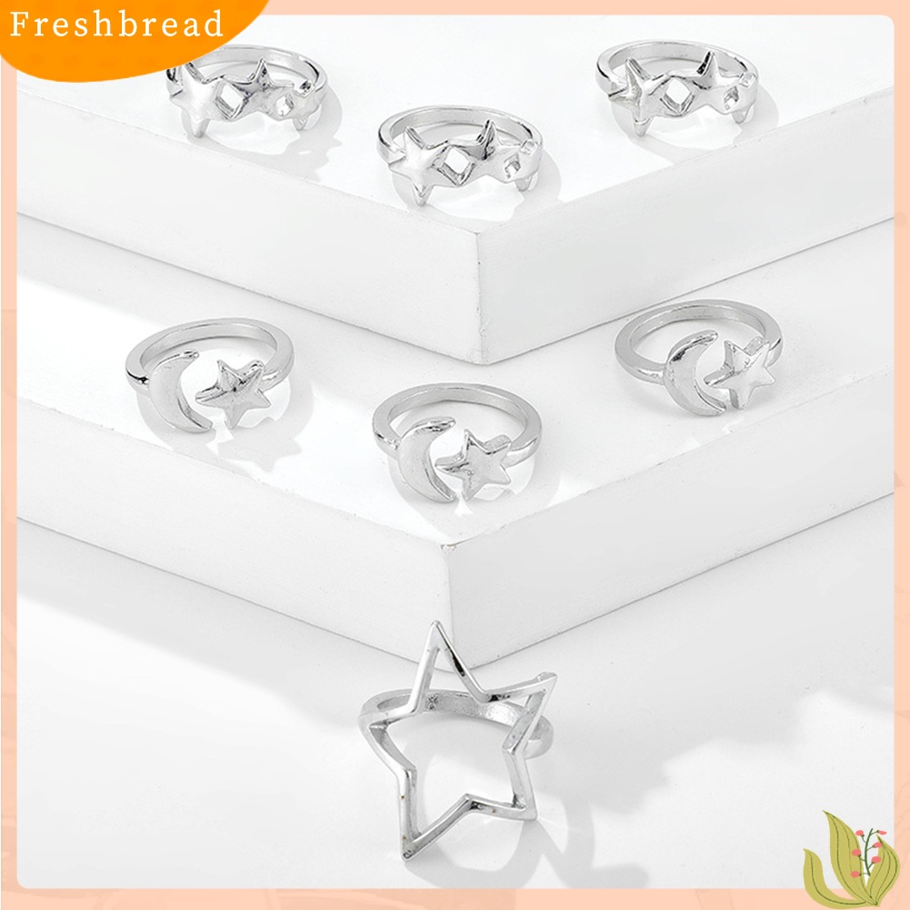 &lt; Freshbread &gt; 7/9Pcs Fashion Wanita Bintang Bulan Segitiga Geometris Jari Cincin Set Perhiasan Hadiah