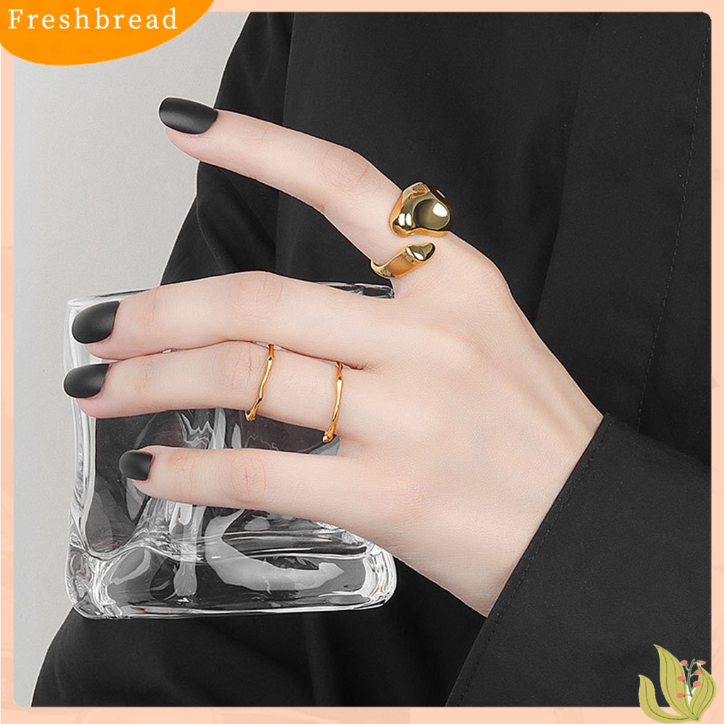 &lt; Freshbread &gt; Knuckle Ring Adjustable Electroplating High Gloss Geometris Menawan Dekorasi Hypoallergenic Lebar Tidak Teratur Terbuka Cincin Perhiasan Aksesoris