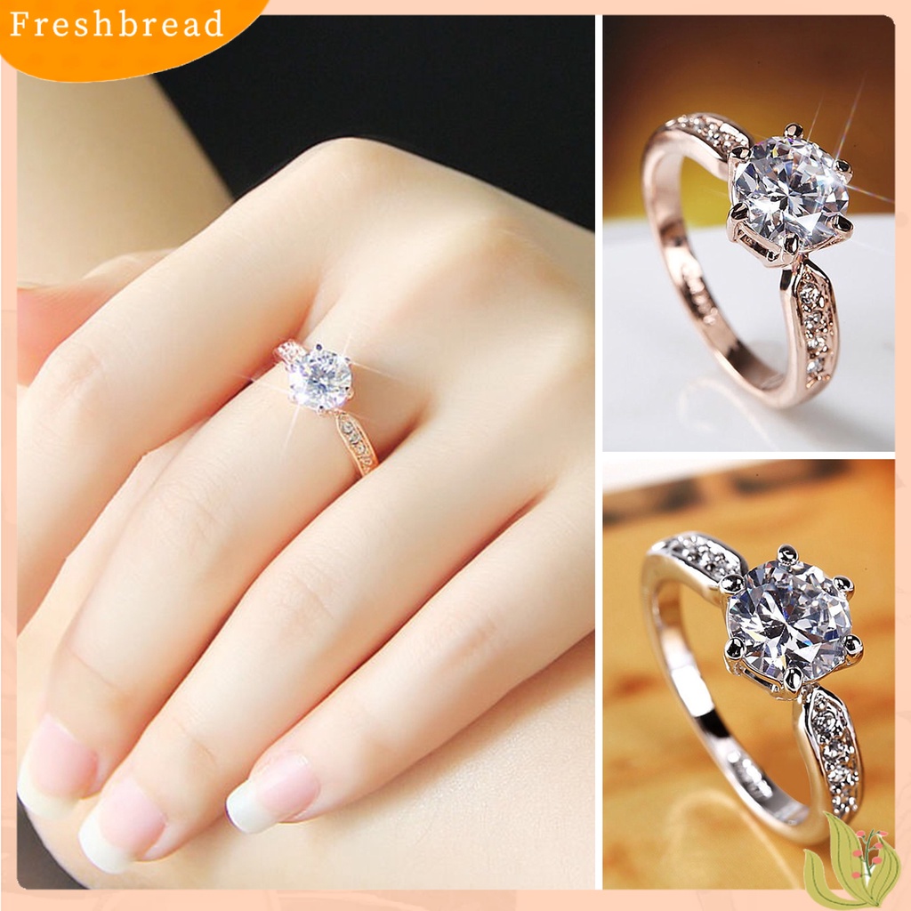 < Freshbread > Cincin Jari Tembaga-plating Perak Geometris Bersinar Berlian Imitasi Tidak Luntur Dekorasi Kilau Terang Pengantin Pertunangan Perhiasan Band Wanita Perhiasan