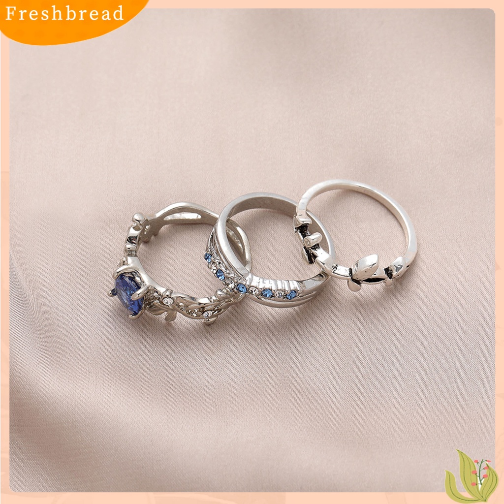 &lt; Freshbread &gt; 3Pcs Cincin Wanita Bunga Perhiasan Permata Imitasi Bersinar Stackable Knuckle Rings Untuk Pesta Perjamuan Prom