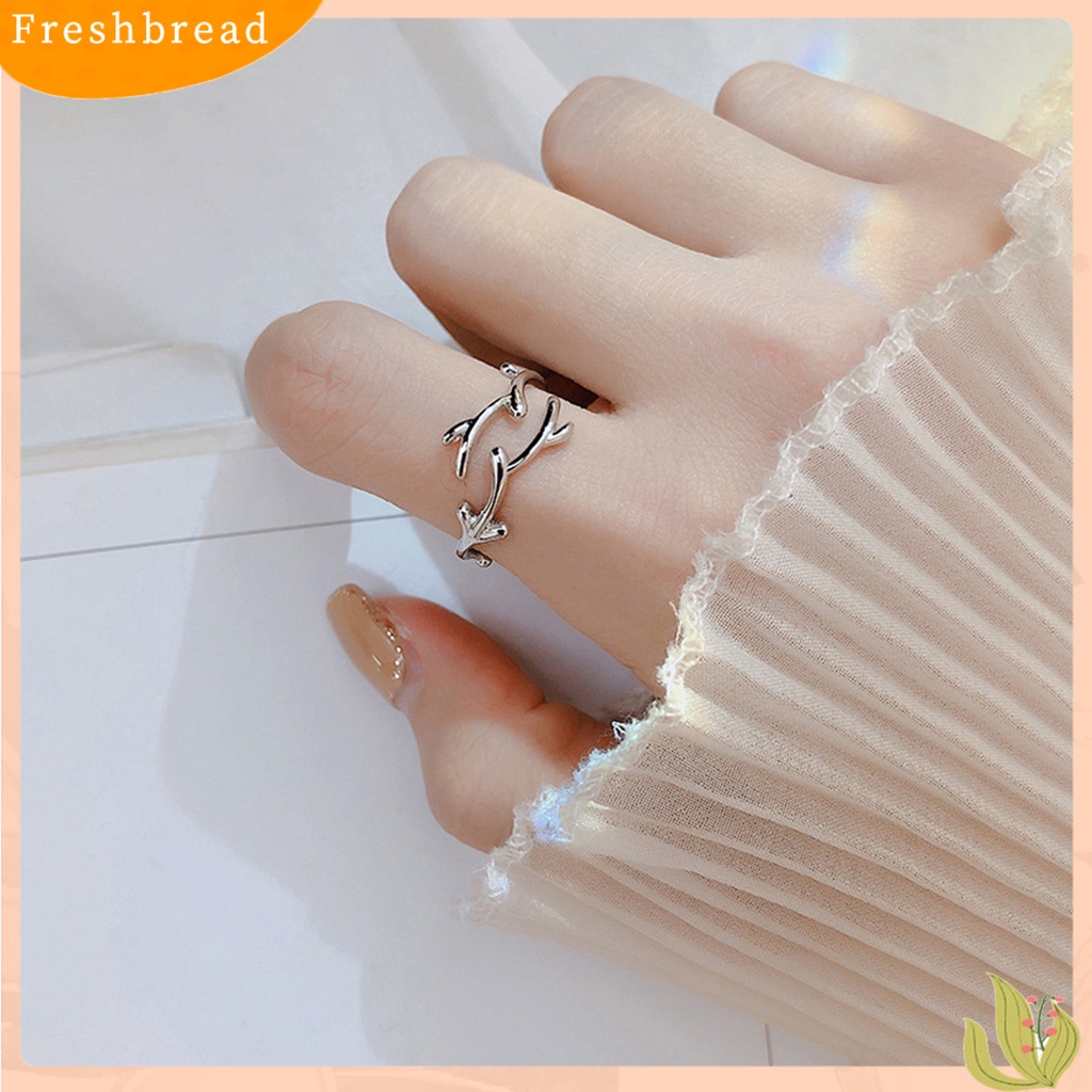 &lt; Freshbread &gt; Open Ring Adjustable Geometris Electroplating Antler Charming Decoration Tahan Aus Cabang Sederhana Daun Cincin Tipis Aksesori Perhiasan
